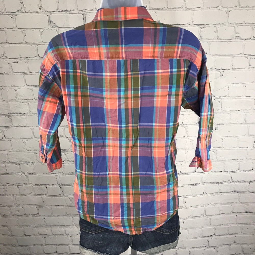 Aerie Plaid 3/4 Dolman Sleeve Button Down Shirt - Picture 4 of 7